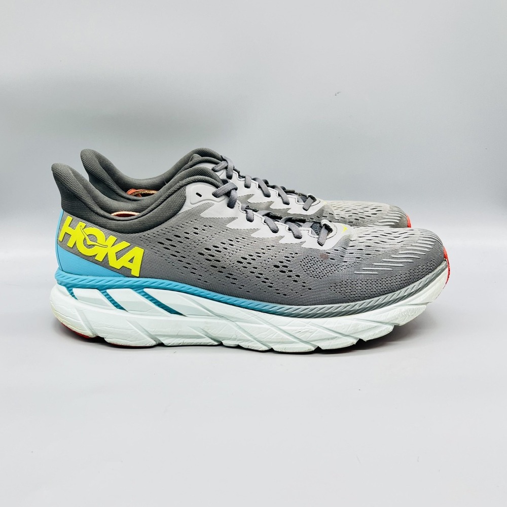 Hoka One One Shoes Mens 13 Gray Blue Mesh Clifton 7 Running Athletic Sneakers